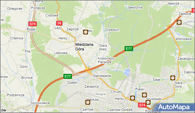 mapa Kostomłoty Pierwsze, Kostomłoty Pierwsze na mapie Targeo