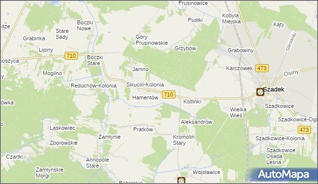 mapa Kotliny gmina Szadek, Kotliny gmina Szadek na mapie Targeo