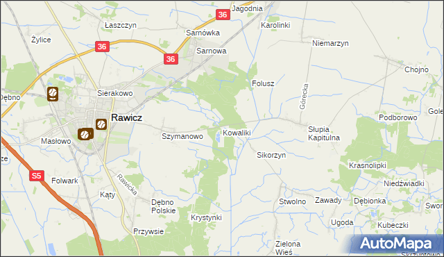 mapa Kowaliki gmina Rawicz, Kowaliki gmina Rawicz na mapie Targeo