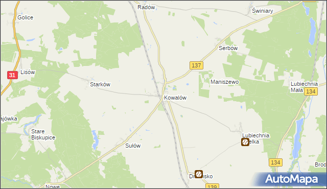 mapa Kowalów gmina Rzepin, Kowalów gmina Rzepin na mapie Targeo