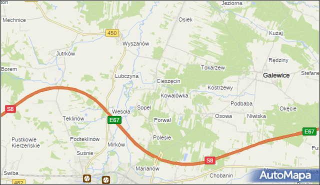 mapa Kowalówka gmina Wieruszów, Kowalówka gmina Wieruszów na mapie Targeo