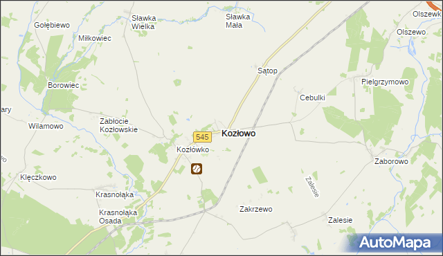 mapa Kozłowo powiat nidzicki, Kozłowo powiat nidzicki na mapie Targeo