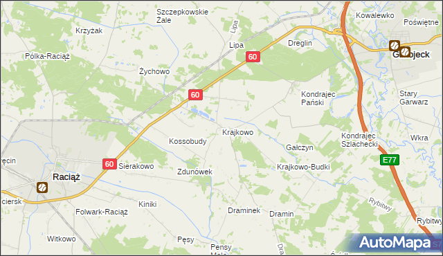 mapa Krajkowo gmina Raciąż, Krajkowo gmina Raciąż na mapie Targeo