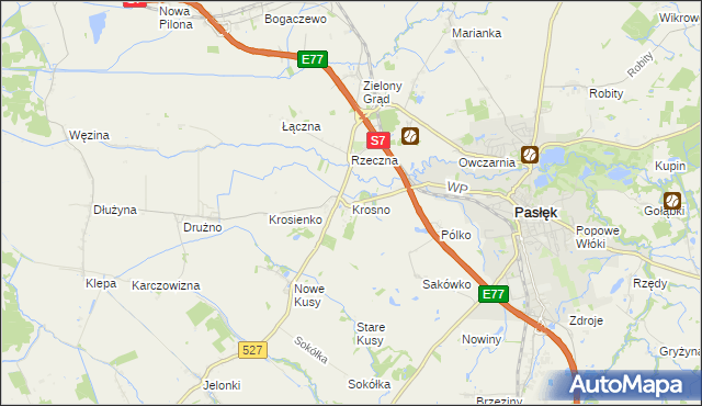 mapa Krosno gmina Pasłęk, Krosno gmina Pasłęk na mapie Targeo