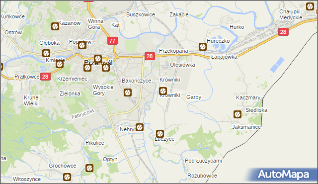 mapa Krówniki gmina Przemyśl, Krówniki gmina Przemyśl na mapie Targeo