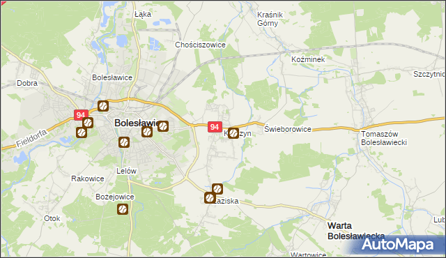 mapa Kruszyn gmina Bolesławiec, Kruszyn gmina Bolesławiec na mapie Targeo
