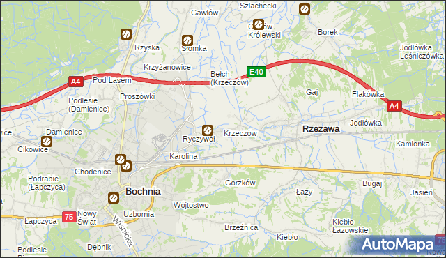 mapa Krzeczów gmina Rzezawa, Krzeczów gmina Rzezawa na mapie Targeo