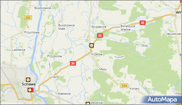 mapa Krzelów gmina Wińsko, Krzelów gmina Wińsko na mapie Targeo