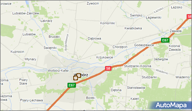 mapa Krzykowice gmina Wolbórz, Krzykowice gmina Wolbórz na mapie Targeo