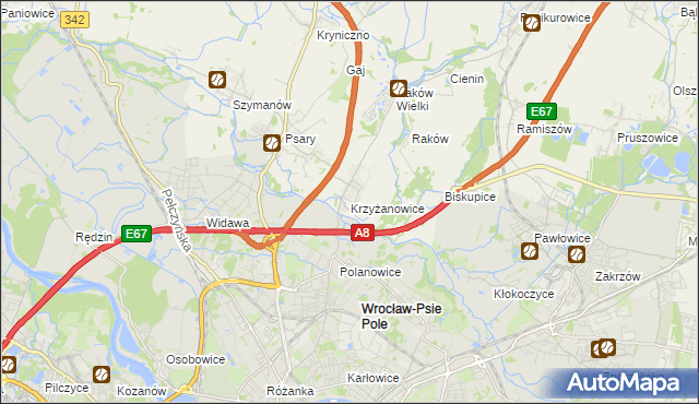 mapa Krzyżanowice gmina Wisznia Mała, Krzyżanowice gmina Wisznia Mała na mapie Targeo