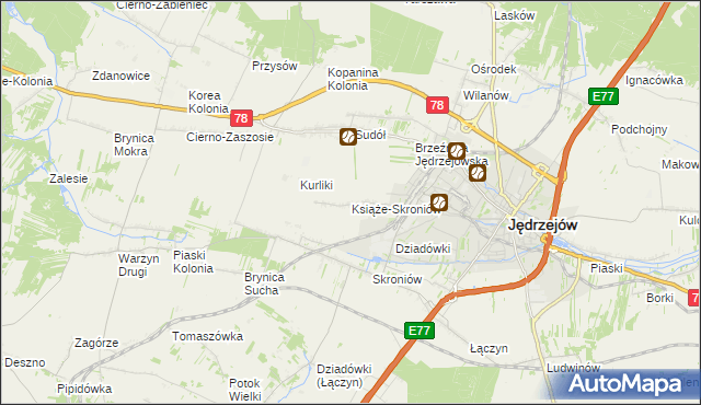mapa Książe-Skroniów, Książe-Skroniów na mapie Targeo