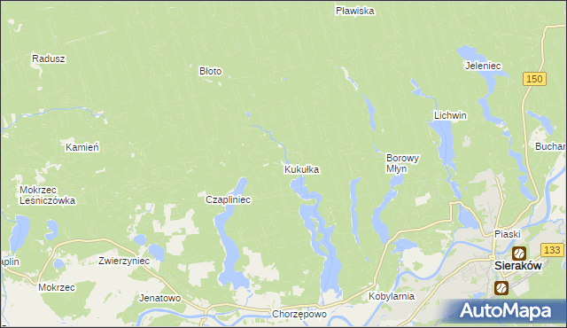 mapa Kukułka gmina Sieraków, Kukułka gmina Sieraków na mapie Targeo