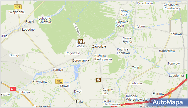 mapa Kuźnica Kiedrzyńska, Kuźnica Kiedrzyńska na mapie Targeo