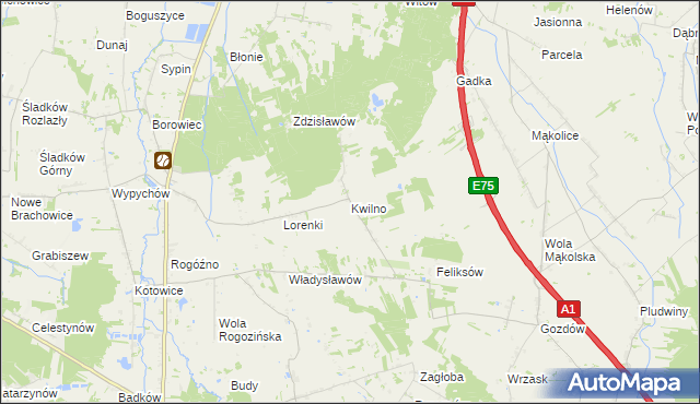 mapa Kwilno gmina Zgierz, Kwilno gmina Zgierz na mapie Targeo