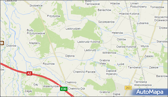 mapa Ladorudz gmina Dąbie, Ladorudz gmina Dąbie na mapie Targeo