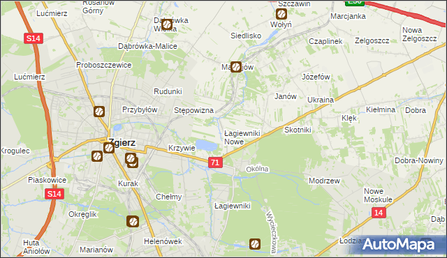 mapa Łagiewniki Nowe, Łagiewniki Nowe na mapie Targeo