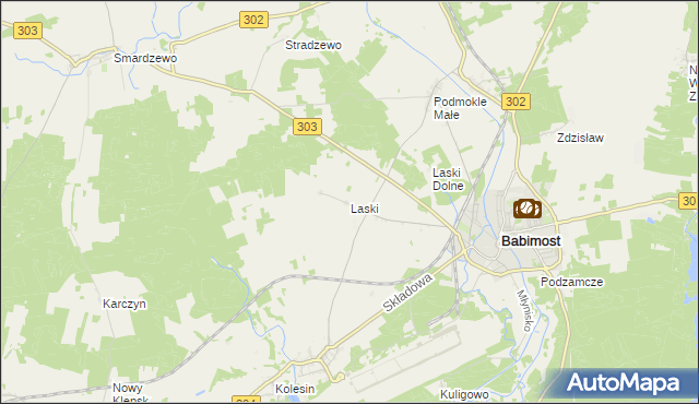 mapa Laski gmina Babimost, Laski gmina Babimost na mapie Targeo