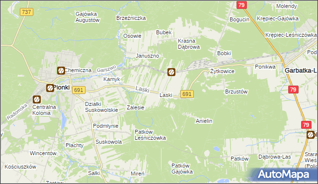 mapa Laski gmina Pionki, Laski gmina Pionki na mapie Targeo