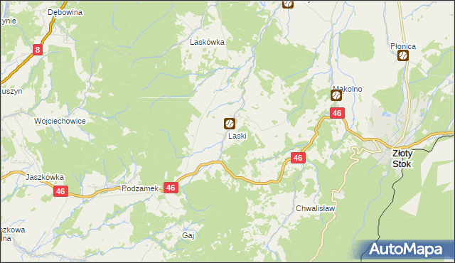 mapa Laski gmina Złoty Stok, Laski gmina Złoty Stok na mapie Targeo