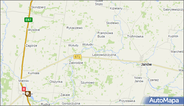 mapa Laskowszczyzna gmina Korycin, Laskowszczyzna gmina Korycin na mapie Targeo
