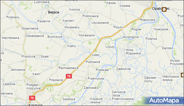 mapa Ławy gmina Opatowiec, Ławy gmina Opatowiec na mapie Targeo