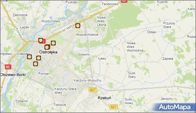 mapa Ławy gmina Rzekuń, Ławy gmina Rzekuń na mapie Targeo