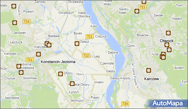 mapa Łęg gmina Konstancin-Jeziorna, Łęg gmina Konstancin-Jeziorna na mapie Targeo