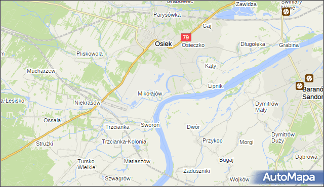 mapa Łęg gmina Osiek, Łęg gmina Osiek na mapie Targeo