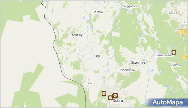 mapa Łęgi gmina Dobra (Szczecińska), Łęgi gmina Dobra (Szczecińska) na mapie Targeo
