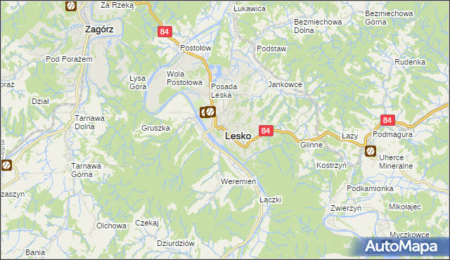 mapa Lesko, Lesko na mapie Targeo