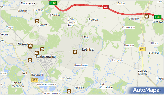mapa Leśnica powiat strzelecki, Leśnica powiat strzelecki na mapie Targeo