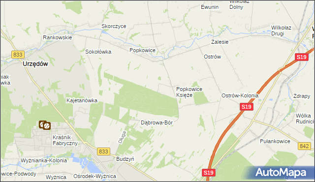 mapa Leśniczówka gmina Urzędów, Leśniczówka gmina Urzędów na mapie Targeo