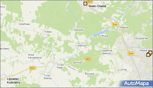 mapa Lewiczyn gmina Lipowiec Kościelny, Lewiczyn gmina Lipowiec Kościelny na mapie Targeo