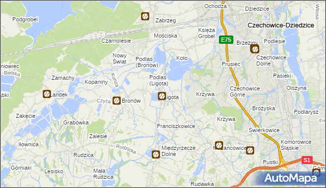 mapa Ligota gmina Czechowice-Dziedzice, Ligota gmina Czechowice-Dziedzice na mapie Targeo