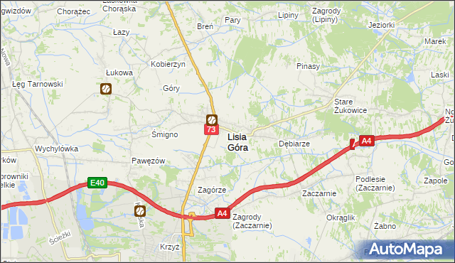 mapa Lisia Góra powiat tarnowski, Lisia Góra powiat tarnowski na mapie Targeo