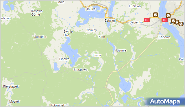 mapa Lisiny gmina Mikołajki, Lisiny gmina Mikołajki na mapie Targeo