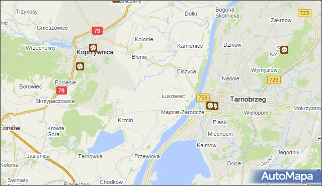 mapa Łukowiec gmina Koprzywnica, Łukowiec gmina Koprzywnica na mapie Targeo