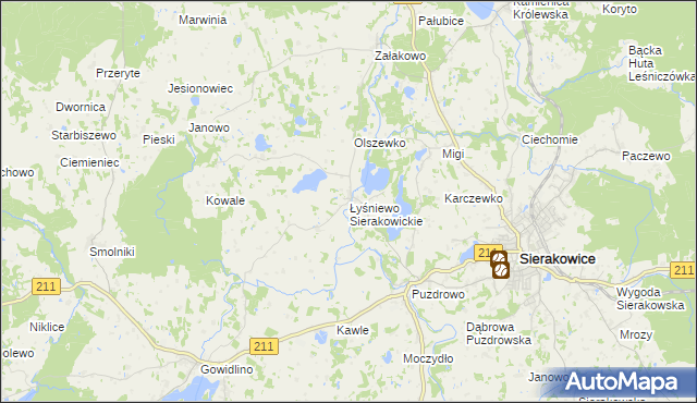 mapa Łyśniewo Sierakowickie, Łyśniewo Sierakowickie na mapie Targeo