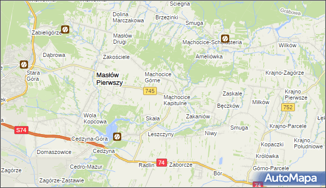 mapa Mąchocice Kapitulne, Mąchocice Kapitulne na mapie Targeo