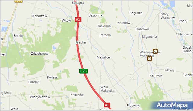 mapa Mąkolice gmina Głowno, Mąkolice gmina Głowno na mapie Targeo