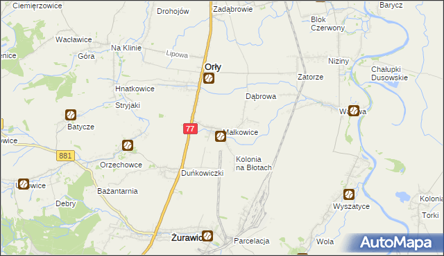 mapa Małkowice gmina Orły, Małkowice gmina Orły na mapie Targeo