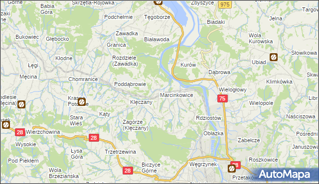 mapa Marcinkowice gmina Chełmiec, Marcinkowice gmina Chełmiec na mapie Targeo