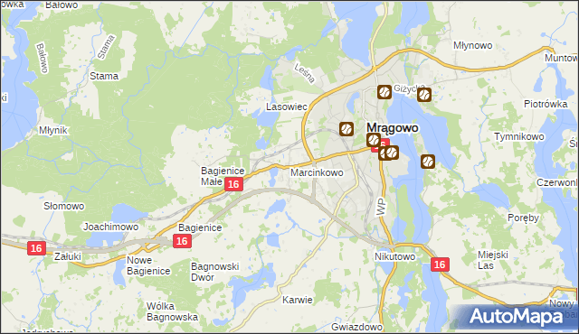 mapa Marcinkowo gmina Mrągowo, Marcinkowo gmina Mrągowo na mapie Targeo