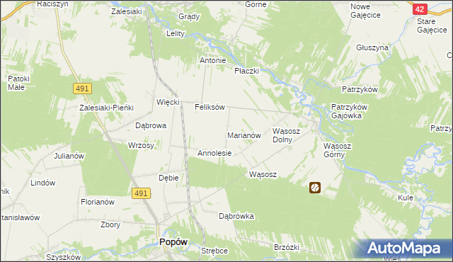 mapa Marianów gmina Popów, Marianów gmina Popów na mapie Targeo