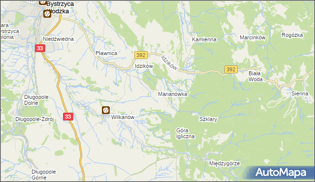 mapa Marianówka gmina Bystrzyca Kłodzka, Marianówka gmina Bystrzyca Kłodzka na mapie Targeo