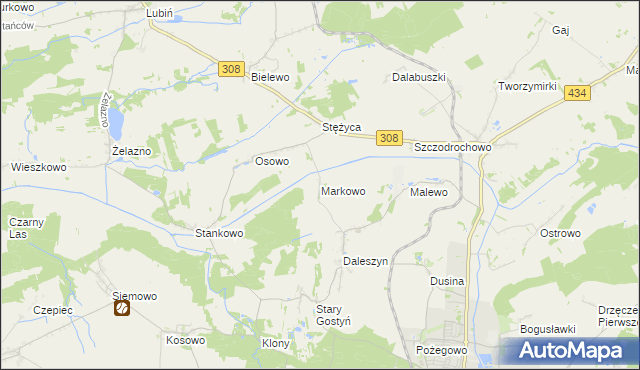 mapa Markowo gmina Gostyń, Markowo gmina Gostyń na mapie Targeo