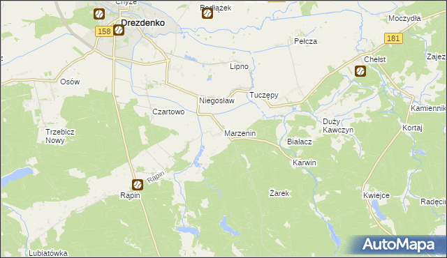 mapa Marzenin gmina Drezdenko, Marzenin gmina Drezdenko na mapie Targeo