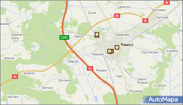 mapa Masłowo gmina Rawicz, Masłowo gmina Rawicz na mapie Targeo