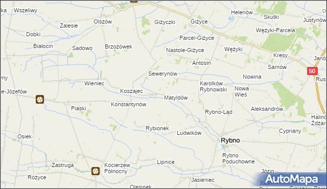 mapa Matyldów gmina Rybno, Matyldów gmina Rybno na mapie Targeo