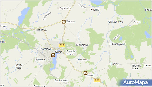 mapa Michałowo gmina Susz, Michałowo gmina Susz na mapie Targeo